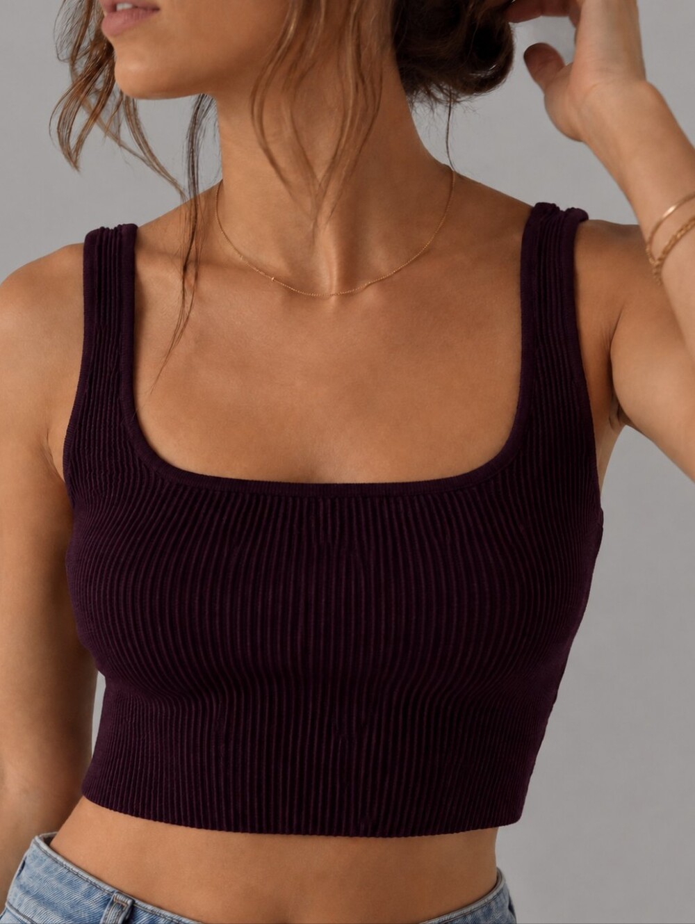 Babaton Aritzia Burgundy Sculpt Knit Squareneck Cropped Tank Womens Size Small